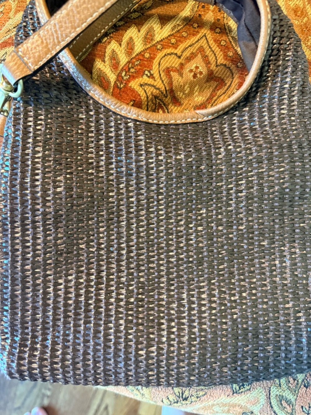 JJIll Woven Brown Shoulder Bag with Adjustable Strap. Cross body or handle. EUC - Picture 12 of 14
